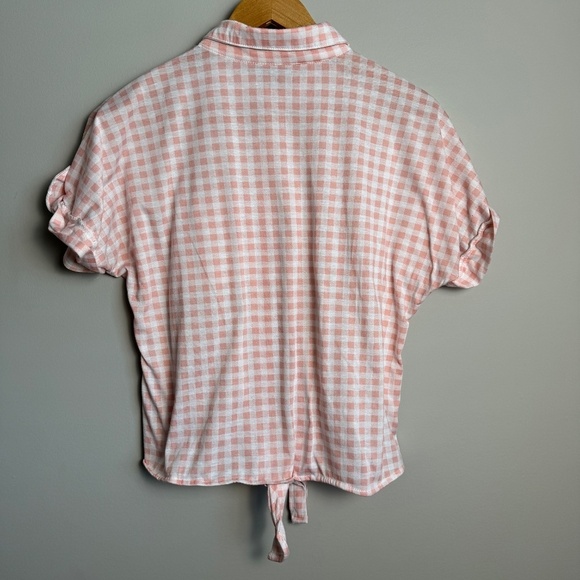 Passport‎ Women's Pink Gingham Short Sleeve Button Up Shirt Medium Hem Tie Beach - Picture 6 of 9